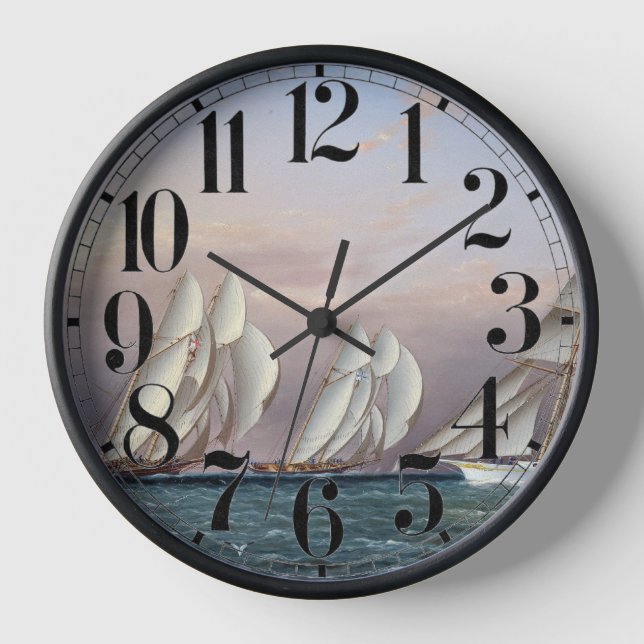Schooners Dreadnought and Columbia 1870 Clock (Front)