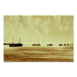 Schooners on the St. Clair River Vintage Michigan Photo Print