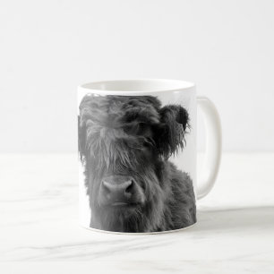 Schottish Highland cow black and white photo mug