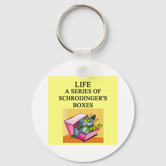 schrodinger's cat box joke key ring (Front)