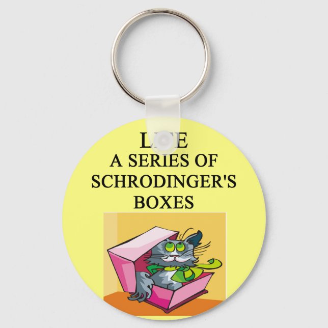 schrodinger's cat box joke key ring (Front)