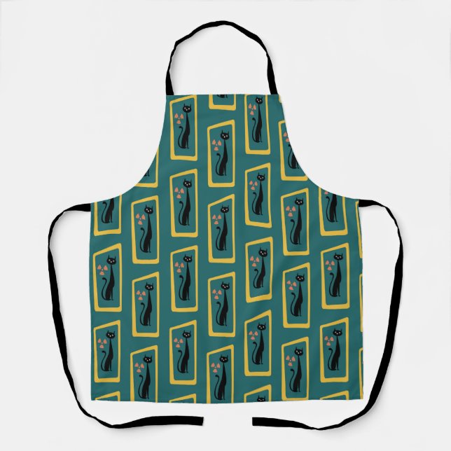 Schrödinger's Cat Mid Century Modern dark blue Apron (Front)