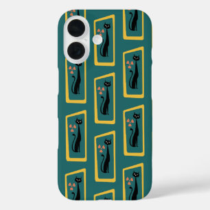Schrödinger's Cat Mid Century Modern dark blue iPhone 16 Case