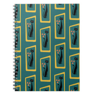 Schrödinger's Cat Mid Century Modern dark blue Notebook