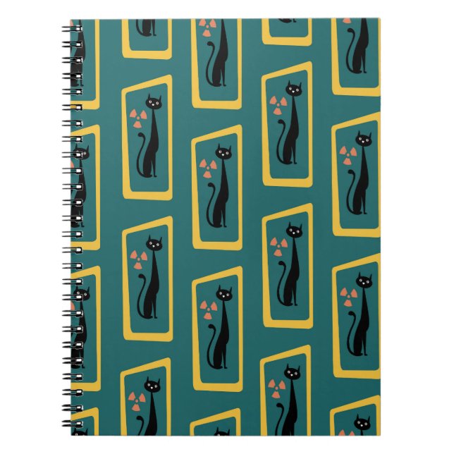 Schrödinger's Cat Mid Century Modern dark blue Notebook (Front)
