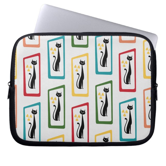 Schrödinger's Cat Mid Century Modern multicolored Laptop Sleeve (Front)