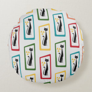 Schrödinger's Cat Mid Century Modern multicolored Round Cushion