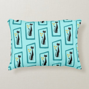 Schrödinger's Cat Mid Century Modern pale blue Decorative Cushion