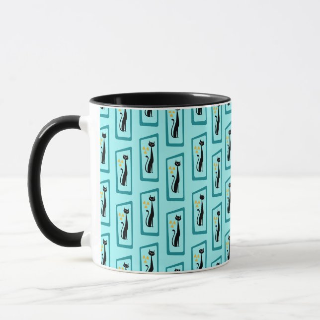 Schrödinger's Cat Mid Century Modern pale blue Mug (Left)