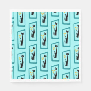 Schrödinger's Cat Mid Century Modern pale blue Napkin