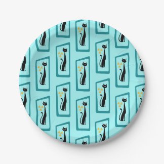 Schrödinger's Cat Mid Century Modern pale blue Paper Plate