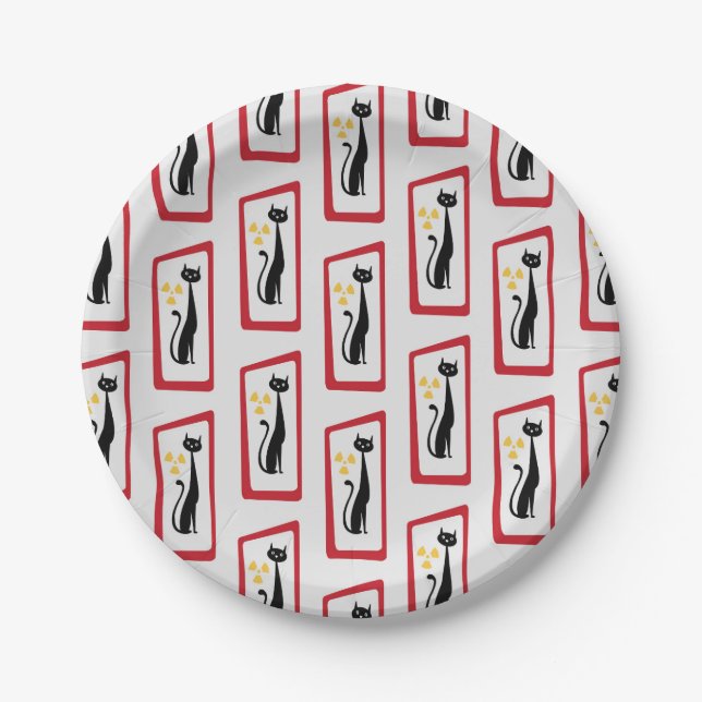 Schrödinger's Cat Mid Century Modern red Paper Plate (Front)