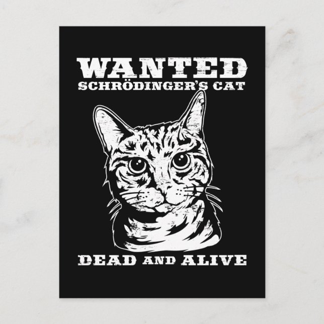 Schrodinger's cat wanted dead or alive postcard (Front)