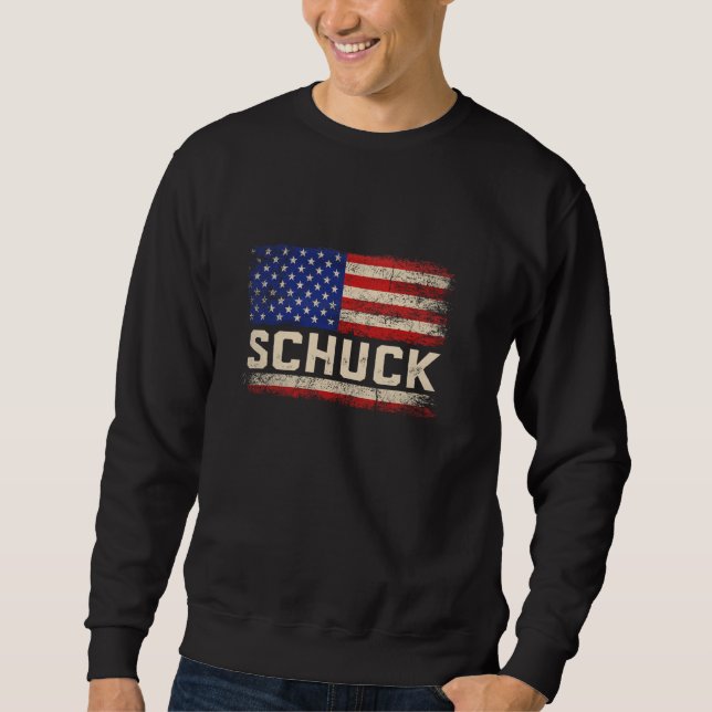 SCHUCK Last Name Shirt SCHUCK Name American Flag (Front)