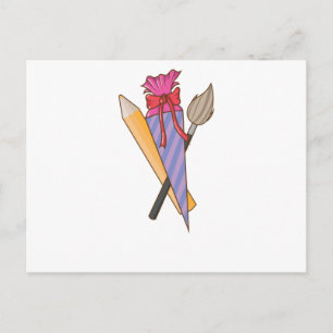 Schultüte mit Pinsel und Buntstift Postcard