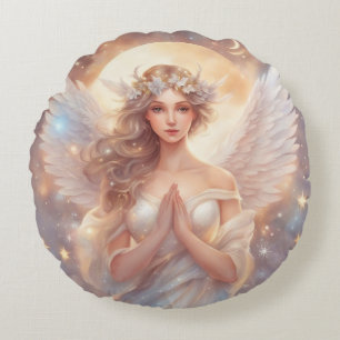 Schutzengel, wasserfarben pastell Gemälde Round Cushion