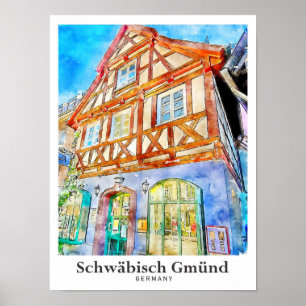Schwabisch Gmund Germany Travel Watercolor Poster