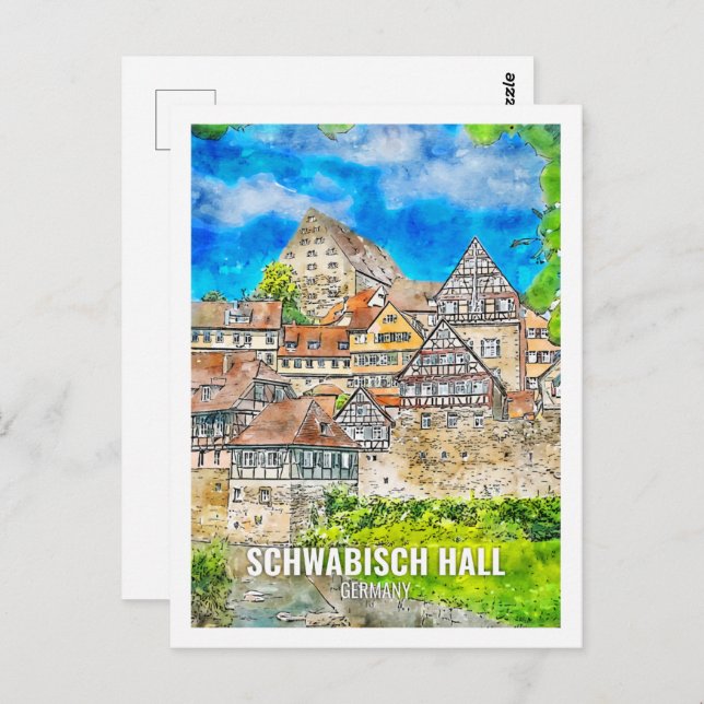 Schwabisch Hall Germany Travel Place Watercolor Postcard (Front/Back)