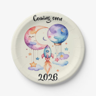 Schwangerschaft verkünden Aquarell Heißluftballon Paper Plate