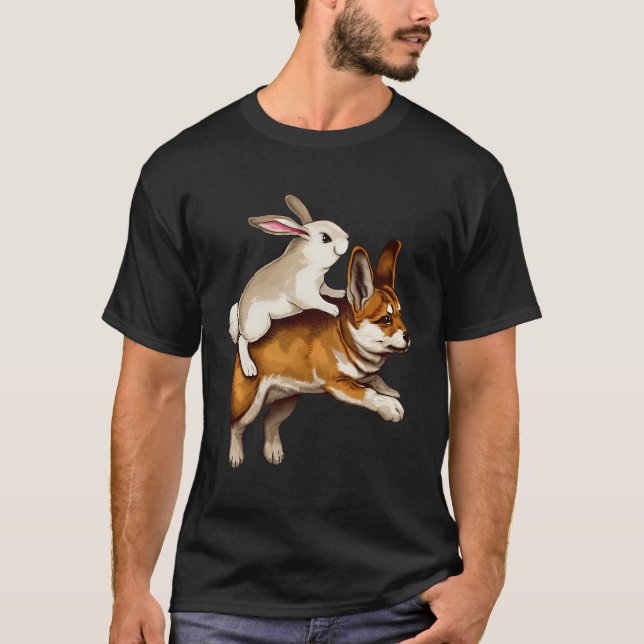 Schwarz Normalrabbit Riding A Shiba Whimsical Pet  T-Shirt (Front)