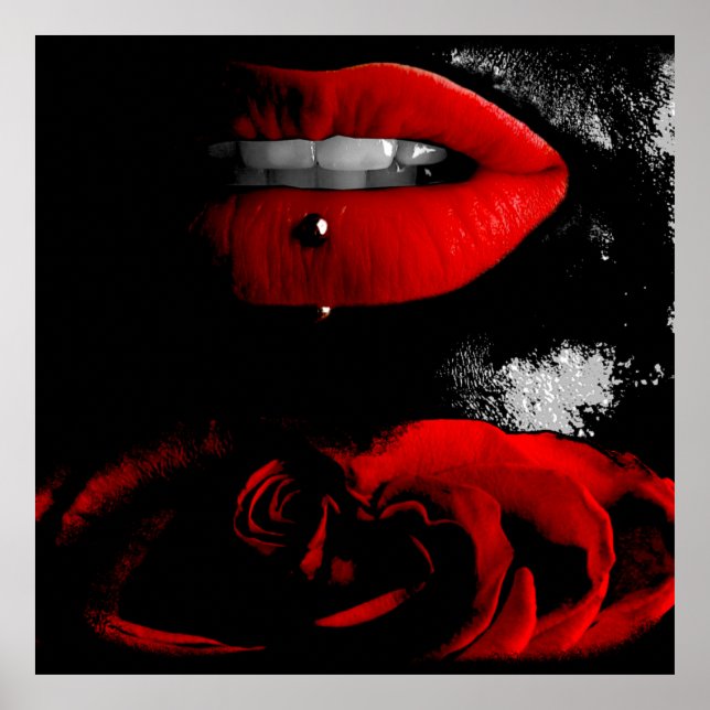 Schwarz weiß+color key - Rote Lippen Poster (Front)