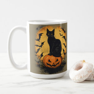 Schwarze Katze auf Halloween-Kürbis Coffee Mug
