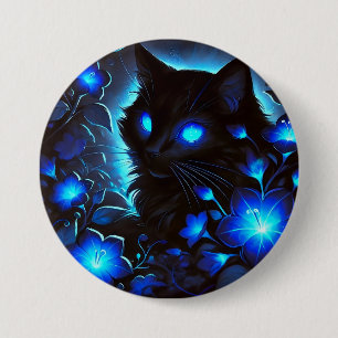 Schwarze Katze in leuchtend blau 7.5 Cm Round Badge