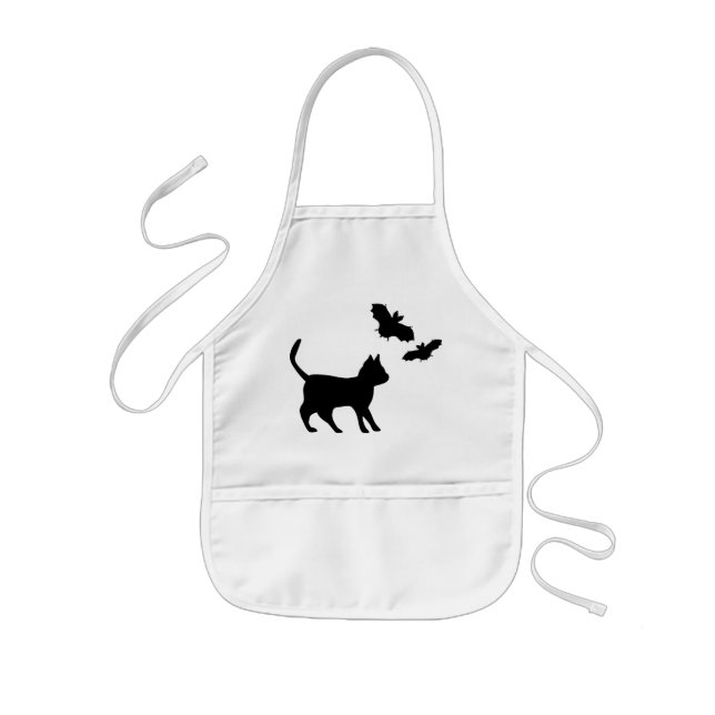 Schwarzer Kater mit Fledermaus Kids Apron (Front)