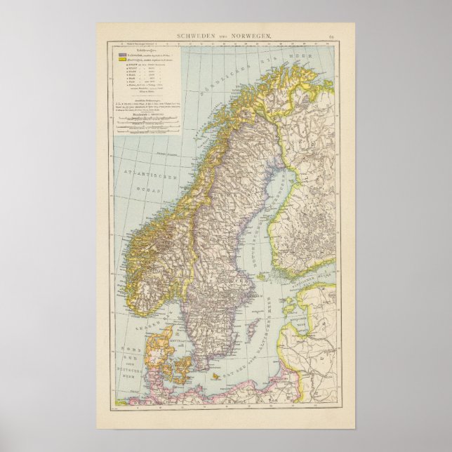 Schweden, Norwegen - Sweden and Norway Map Poster (Front)