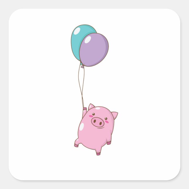 Schweinchen fliegt mit Ballons Square Sticker (Front)