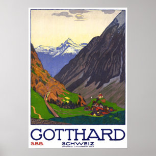 " Schweiz: 1914 - Gotthard Linie SBB Reise Werbe  Poster