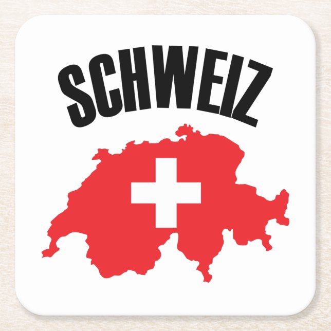 Schweiz Switzerland Map Flag Square Paper Coaster (Front)