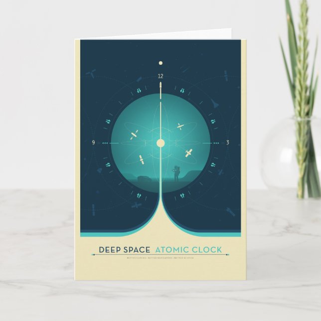 Sci-Fi Ad, Blue Atomic Clock, Deep Space Card (Front)