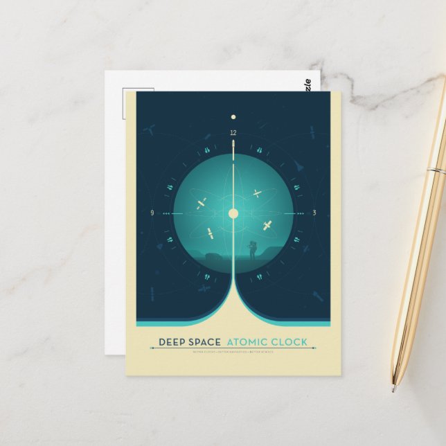 Sci-Fi Ad, Blue Atomic Clock, Deep Space Postcard (Front/Back In Situ)
