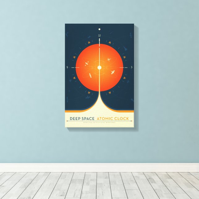 Sci-Fi Ad, Orange Atomic Clock, Deep Space Canvas Print (Insitu (Wood Floor))