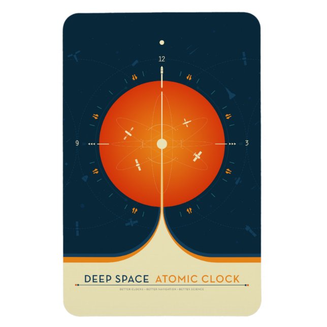 Sci-Fi Ad, Orange Atomic Clock, Deep Space Magnet (Vertical)