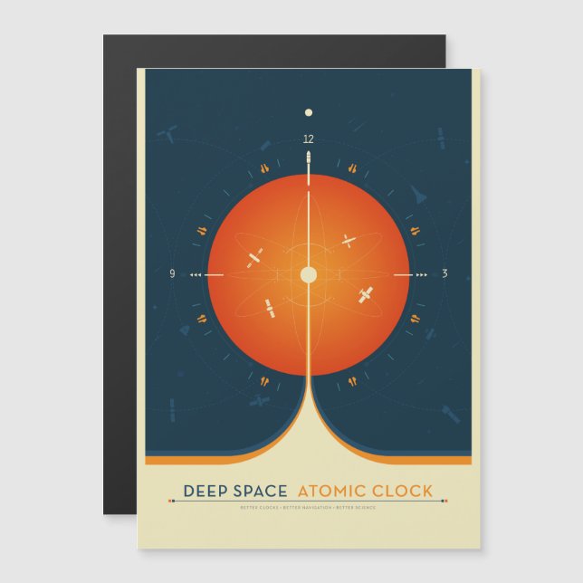 Sci-Fi Ad, Orange Atomic Clock, Deep Space Magnetic Invitation (Front/Back)