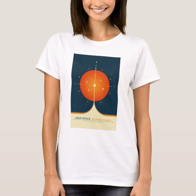 Sci-Fi Ad, Orange Atomic Clock, Deep Space T-Shirt (Front)