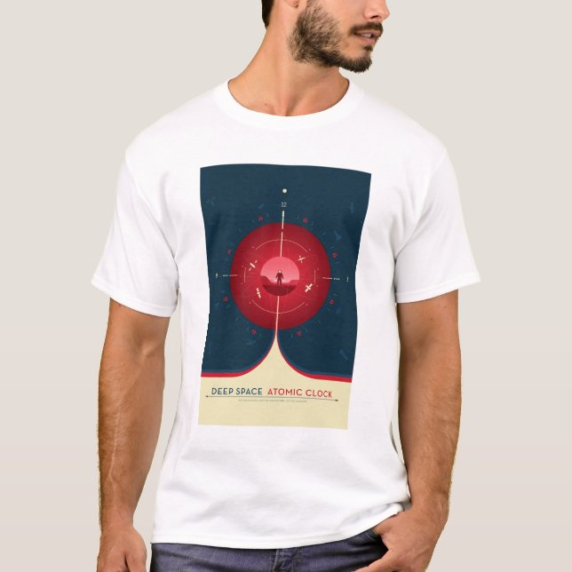 Sci-Fi Ad, Red Atomic Clock, Deep Space T-Shirt (Front)