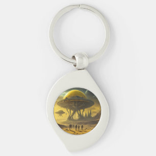 Sci-Fi Alien World View Planet Ufo Tower Key Ring