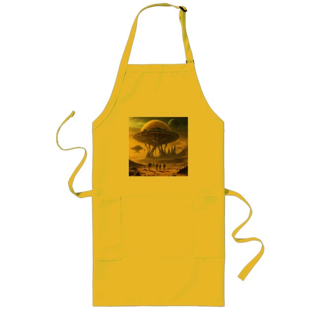 Sci-Fi Alien World View Planet Ufo Tower Long Apron (Front)