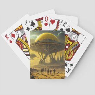 Sci-Fi Alien World View Planet Ufo Tower Playing Cards