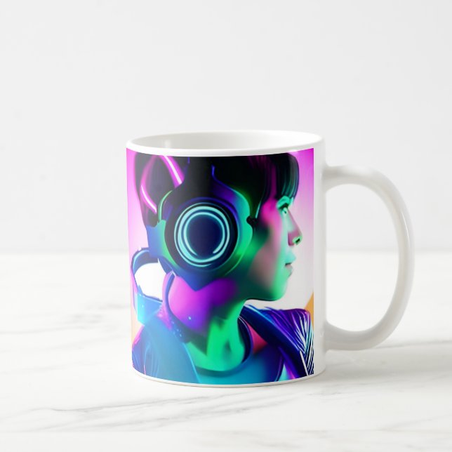 Sci-Fi Anime Cyberpunk Gamer Girl - Coffee Mug (Right)