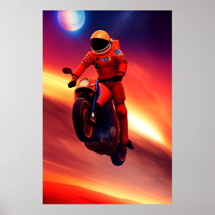 Sci-Fi Art of a Cool Space Astronaut on Jump Bike Poster