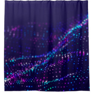 Sci-fi background. Digital wave with many particle Shower Curtain