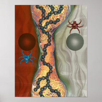 Sci-fi biological abstract with floating orbs poster