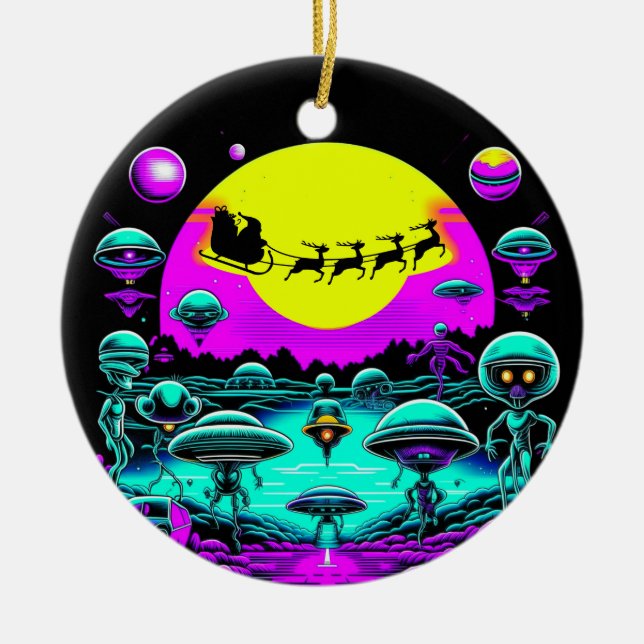 Sci-fi Christmas Aliens Ceramic Ornament (Front)