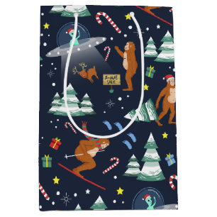 Sci-Fi Christmas Big Foot, Aliens, & Reindeer Medium Gift Bag