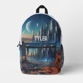 Sci-Fi City in Space Customisable Printed Backpack