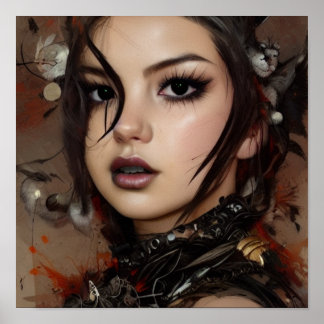 Sci Fi Cyber Gothic Woman Ink Spot Portrait Poster